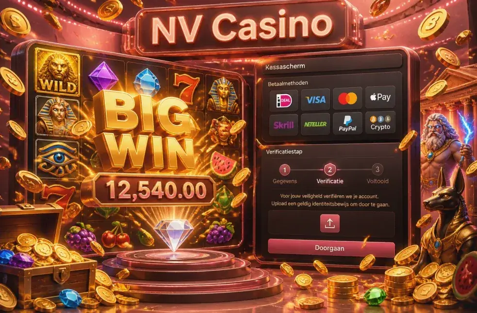 Kassascherm van NV Casino met betaalmethoden en verificatiestap